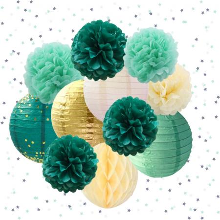 Joya® Pompom en Lampionnen Feest Versiering Groen | Decoratie | Verjaardag, Jubileum & Bruiloft | Groen